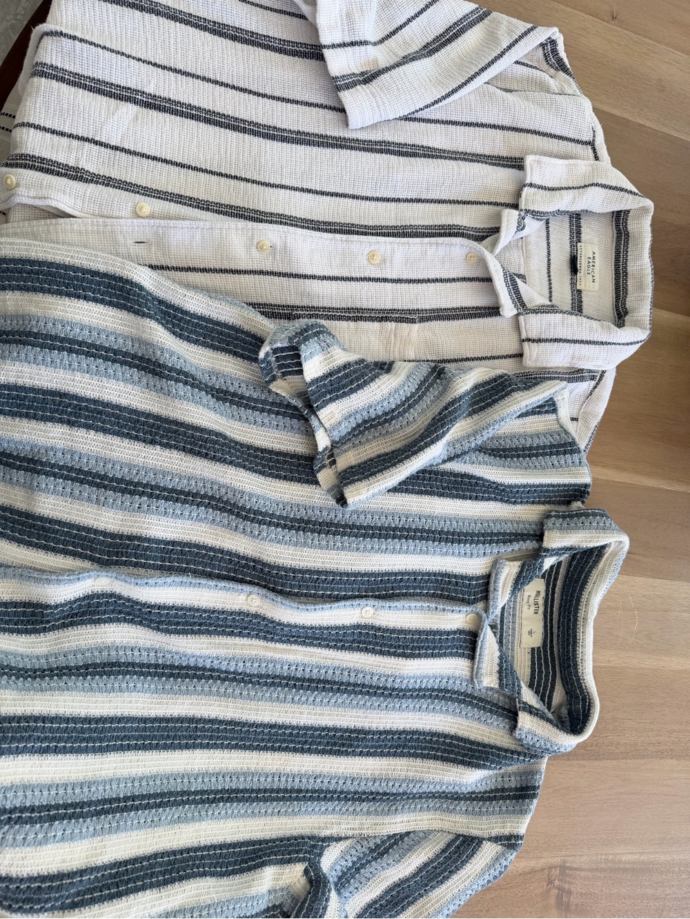 American Eagle Outfitters Striped Button-Down Shirt in White and Blue